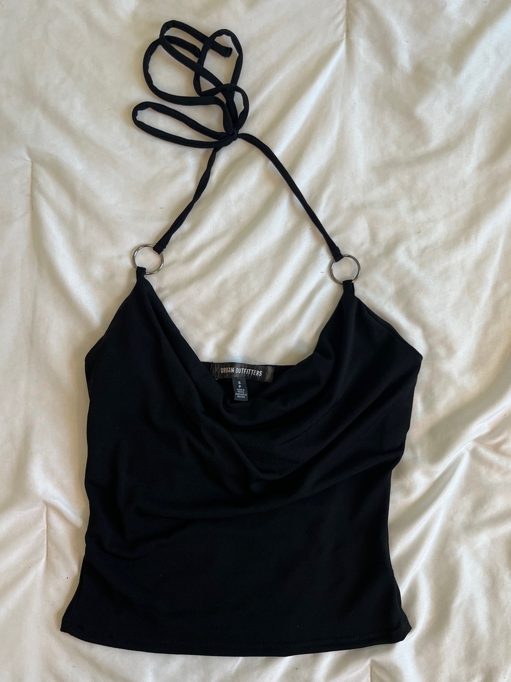 Urban Outfitters Black Halter Cowl Neck Cami with Ring Detail